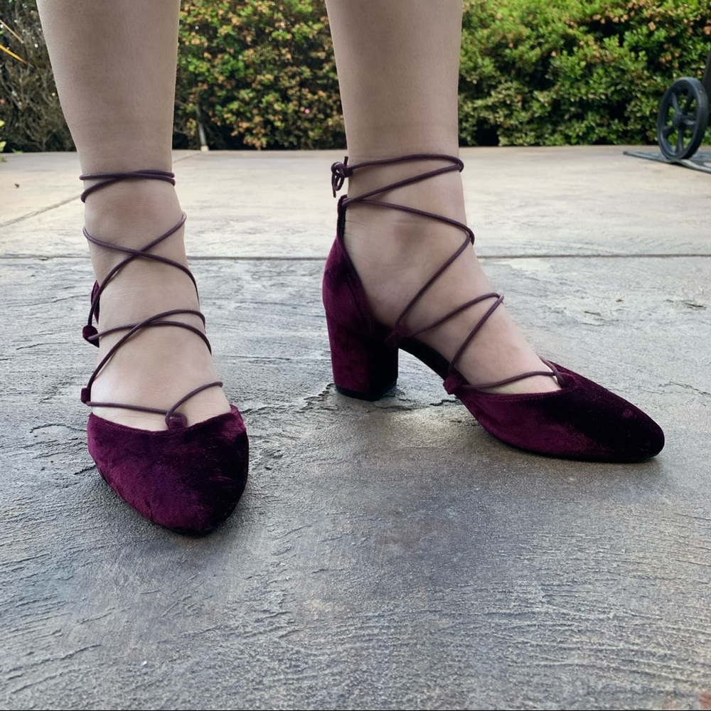 Purple ballerina strap heels